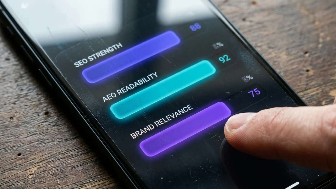 SEO-, AEO- en merk-relevantie-score per product in een WooCommerce-catalogus