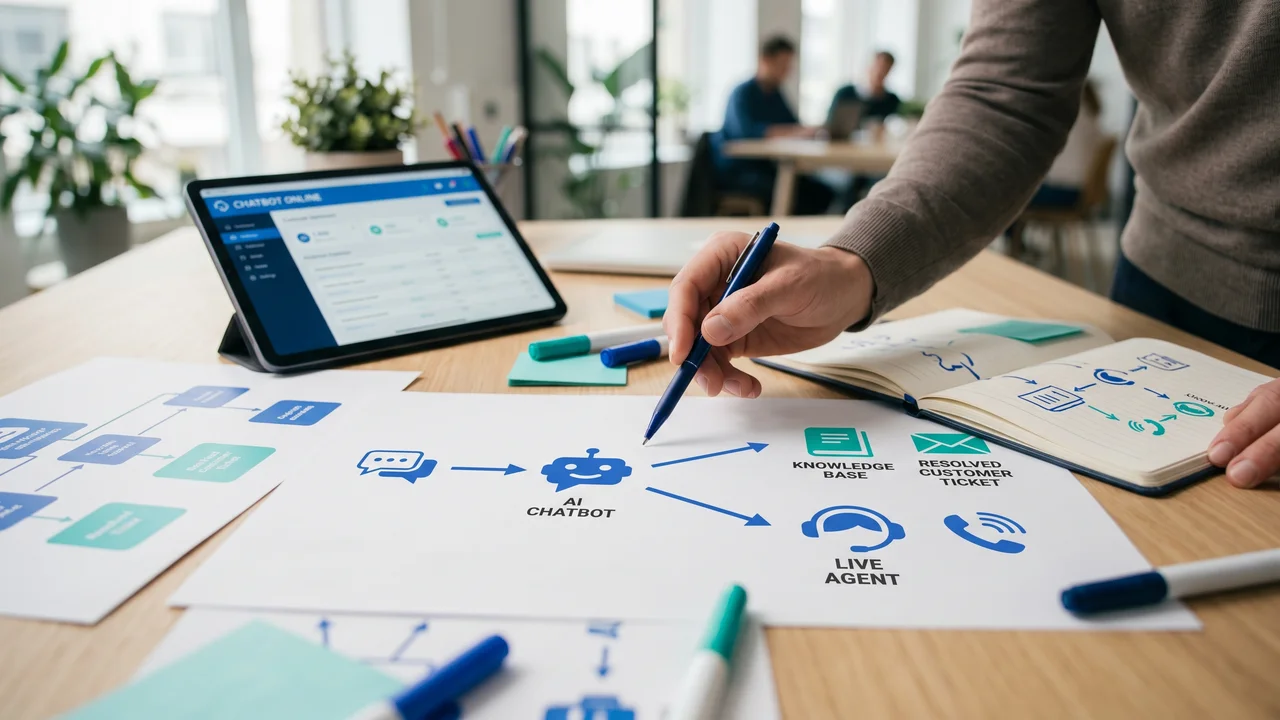 Dashboard di analytics di un chatbot AI che mostra volumi di conversazioni, tasso di risoluzione automatica e soddisfazione clienti per una PMI