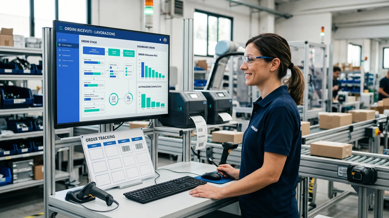 Schema del workflow di automazione ordini in codice puro con integrazione ERP per PMI manifatturiera