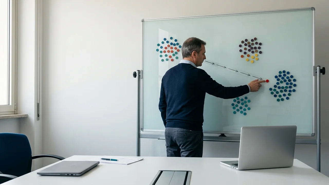 Flusso di automazione marketing che collega CRM, regole e AI per PMI